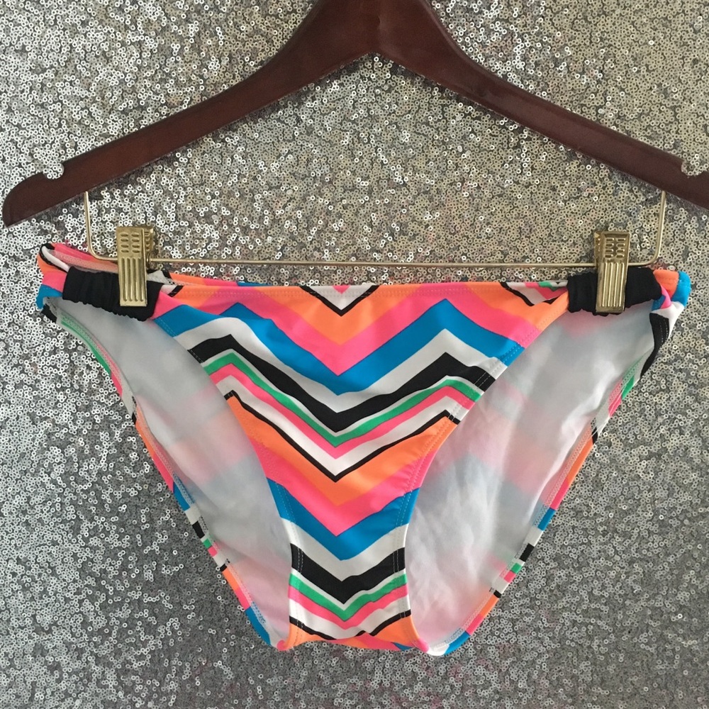 Red Camel Striped Swim Bikini Bottoms—Size Large